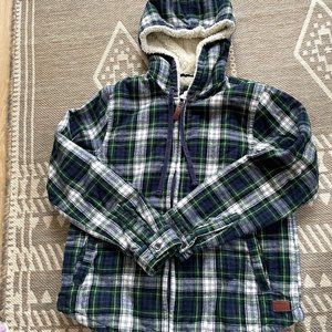 LL Bean Scotch Plaid Flannel Shirt, Sherpa-Lined Zip Hoodie